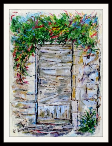 Malerei mit dem Titel "La porte du jardin…" von Claude Evrard, Original-Kunstwerk, Acryl Auf Glas montiert