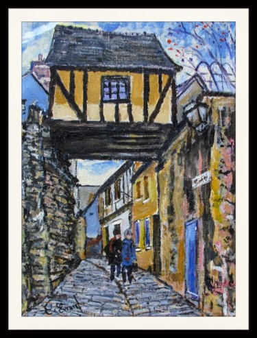 Painting titled "La maison suspendue…" by Claude Evrard, Original Artwork, Acrylic Mounted on Glass