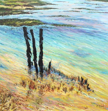 Painting titled "Basses eaux sous la…" by Claude Evrard, Original Artwork, Oil Mounted on Wood Stretcher frame