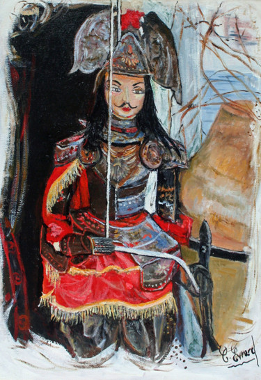 Pittura intitolato "Marionnette sicilie…" da Claude Evrard, Opera d'arte originale, Olio Montato su Telaio per barella in le…