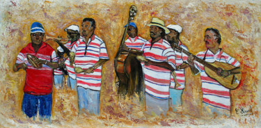 Schilderij getiteld "Sur un air de salsa…" door Claude Evrard, Origineel Kunstwerk, Olie Gemonteerd op Frame voor houten bra…