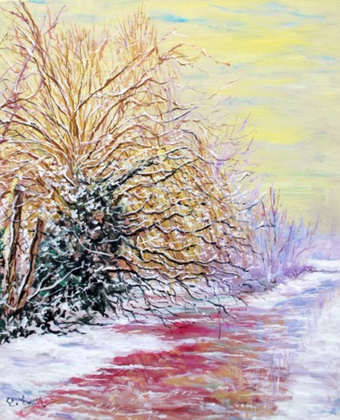 Painting titled "Hivernage (bords de…" by Claude Evrard, Original Artwork, Oil Mounted on Wood Stretcher frame