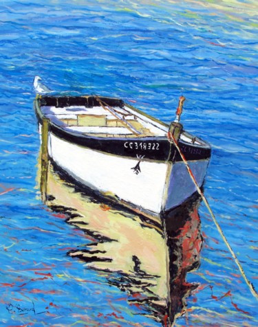 Malerei mit dem Titel "Ancrage (Concarneau)" von Claude Evrard, Original-Kunstwerk, Öl Auf Keilrahmen aus Holz montiert