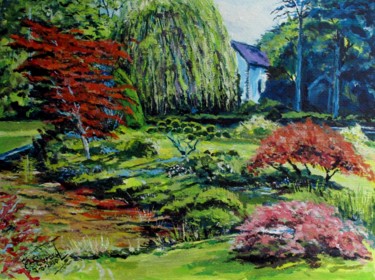 Painting titled "Jardin à Courances" by Claude Evrard, Original Artwork, Acrylic Mounted on Plexiglass