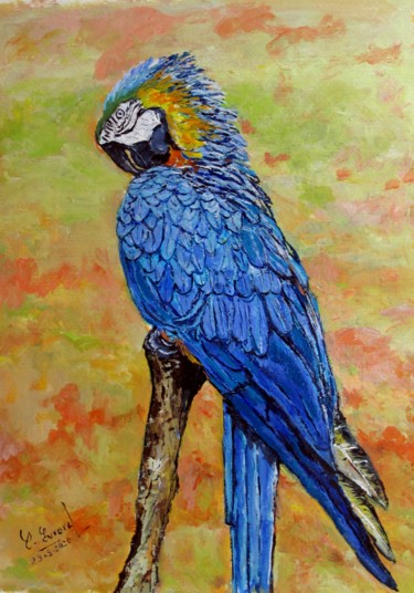 Peinture intitulée "Le perroquet bleu e…" par Claude Evrard, Œuvre d'art originale, Acrylique Monté sur Plexiglas