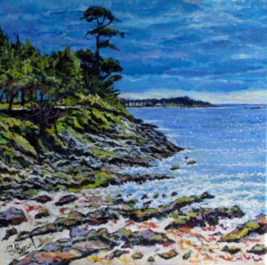 Painting titled "La plage du Porzou…" by Claude Evrard, Original Artwork, Acrylic Mounted on Wood Stretcher frame