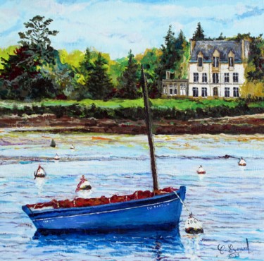 Peinture intitulée "LE BATEAU BLEU (Bai…" par Claude Evrard, Œuvre d'art originale, Acrylique Monté sur Châssis en bois