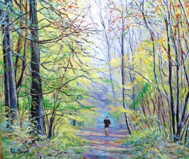 Pintura titulada "Promenade en foret" por Claude Evrard, Obra de arte original, Oleo Montado en Bastidor de camilla de madera