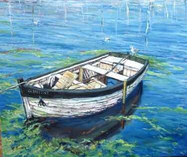 Pintura titulada "La barque" por Claude Evrard, Obra de arte original, Oleo Montado en Bastidor de camilla de madera