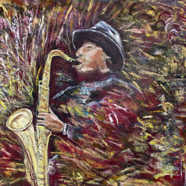 Pintura titulada "SAXO" por Claude Evrard, Obra de arte original, Oleo Montado en Bastidor de camilla de madera