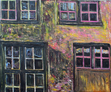 Painting titled "LES FENETRES EMBRAS…" by Claude Evrard, Original Artwork, Oil Mounted on Wood Stretcher frame