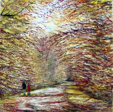 Painting titled "PROMENADE MATINALE" by Claude Evrard, Original Artwork, Oil Mounted on Wood Stretcher frame