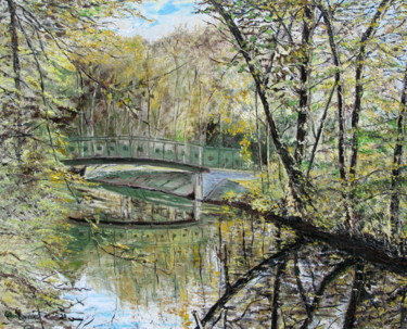Painting titled "LA PASSERELLE (Cros…" by Claude Evrard, Original Artwork, Oil Mounted on Wood Stretcher frame