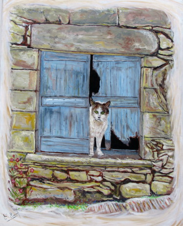 Schilderij getiteld "LE PASSAGE DU CHAT…" door Claude Evrard, Origineel Kunstwerk, Olie Gemonteerd op Frame voor houten bran…