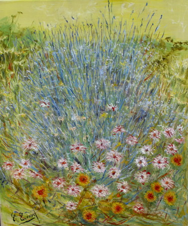 Peinture intitulée "FLEURS ET LAVANDES" par Claude Evrard, Œuvre d'art originale, Huile Monté sur Châssis en bois