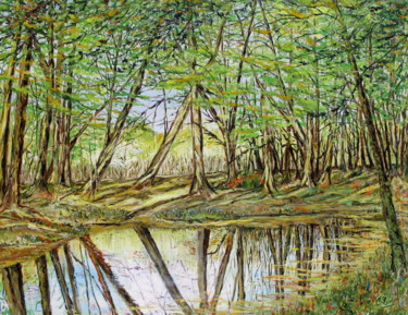 Peinture intitulée "REFLETS PRINTANIERS" par Claude Evrard, Œuvre d'art originale, Huile Monté sur Châssis en bois