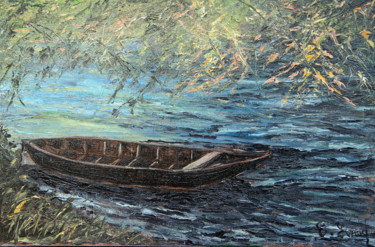 Schilderij getiteld "LA BARQUE SUR LE CO…" door Claude Evrard, Origineel Kunstwerk, Olie