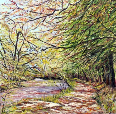 Promenade au bois d'Amour (Pont-Aven) Peinture intitulée "Promenade au bois d…" par Claude Evrard, Œuvre d'art originale, Huile Monté sur Châssis en bois