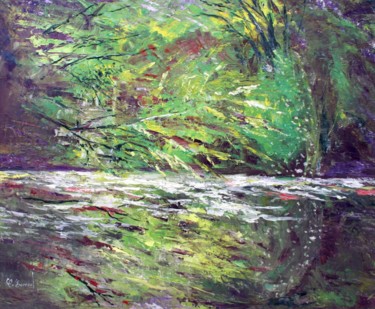 L'arbre sur la rivière Peinture intitulée "L'arbre sur la rivi…" par Claude Evrard, Œuvre d'art originale, Huile Monté sur Châssis en bois