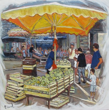 Painting titled "Les melons du querc…" by Claude Evrard, Original Artwork, Oil Mounted on Wood Stretcher frame