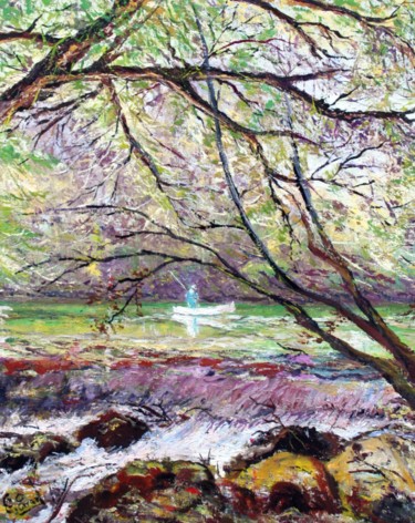 Peinture intitulée "La rivière sous les…" par Claude Evrard, Œuvre d'art originale, Huile Monté sur Châssis en bois