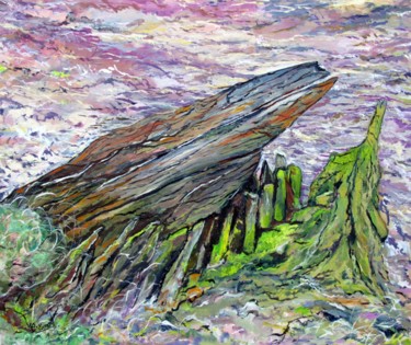 Malerei mit dem Titel "Mémoire (épave en b…" von Claude Evrard, Original-Kunstwerk, Öl Auf Keilrahmen aus Holz montiert