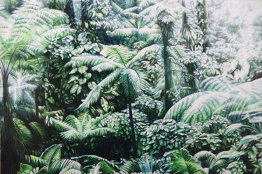 Картина под названием "Fougères arborescen…" - Claude Feuillet, Подлинное произведение искусства, Масло Установлен на Деревя…