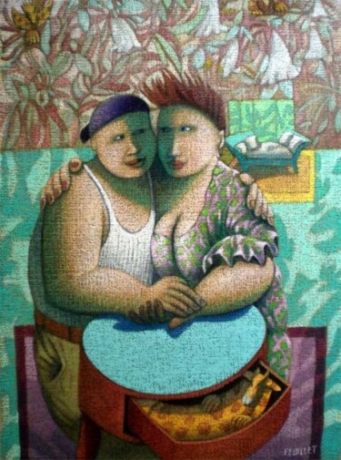 Painting titled "Dominique et Yolanda" by Claude Feuillet, Original Artwork, Oil