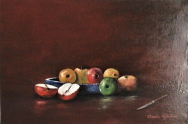 Painting titled "Nature morte" by Claude Gobalian, Original Artwork, Oil Mounted on Wood Stretcher frame