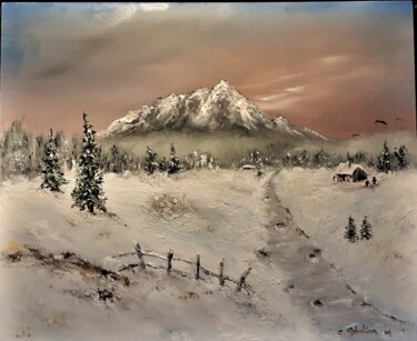 Painting titled "paysage de neige" by Claude Gobalian, Original Artwork, Oil
