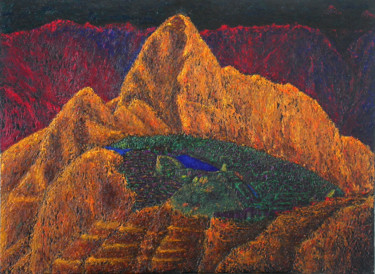 Painting titled "Machu Picchu versio…" by Claude Guillemet, Original Artwork, Oil Mounted on Wood Stretcher frame