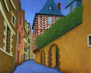Pintura intitulada "Rue des Dames à Ren…" por Claude Guillemet, Obras de arte originais, Óleo Montado em Armação em madeira