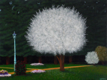 Painting titled "halesia carolina au…" by Claude Guillemet, Original Artwork, Oil Mounted on Wood Stretcher frame