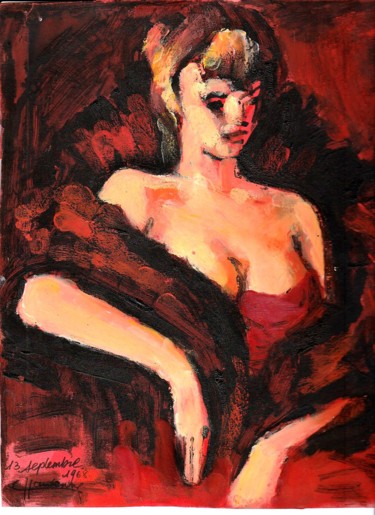 Peinture intitulée "Dame en fourrure" par Claude Hardenne, Œuvre d'art originale