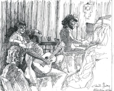 Drawing titled "Concert improvisé" by Claude Hardenne, Original Artwork