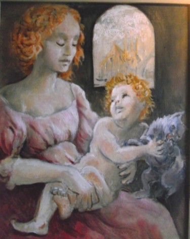 Painting titled "La Vierge au chat" by Claude Hardenne, Original Artwork