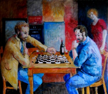 Painting titled "la partie d'échecs" by Claude Hardenne, Original Artwork