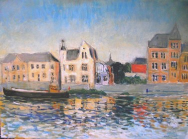 Peinture intitulée "Quai de Meuse à Jam…" par Claude Hardenne, Œuvre d'art originale