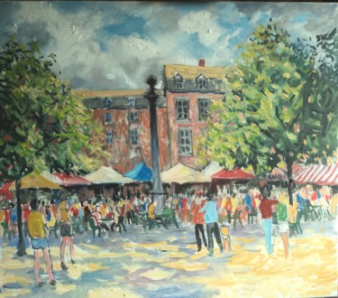 Painting titled "Namur; une place" by Claude Hardenne, Original Artwork
