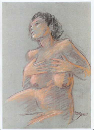 Drawing titled "Etude d'après modèle" by Claude Hardenne, Original Artwork