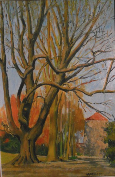 Peinture intitulée "Un parc à Louvain" par Claude Hardenne, Œuvre d'art originale