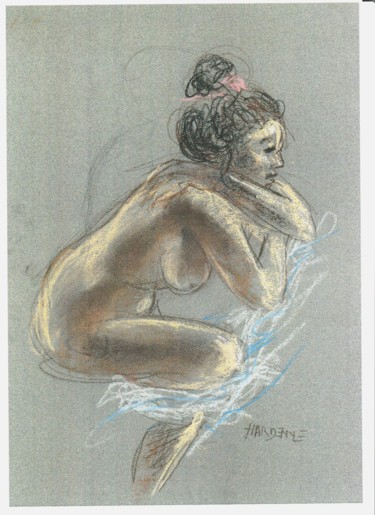 Drawing titled "pensive" by Claude Hardenne, Original Artwork