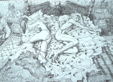 Dessin intitulée "dans la chambre..." par Claude Hardenne, Œuvre d'art originale