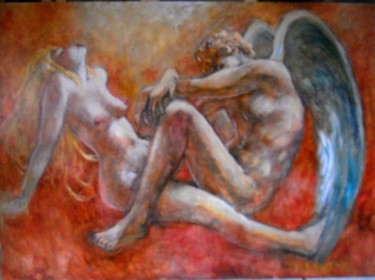 Painting titled "L'ange et la fée" by Claude Hardenne, Original Artwork