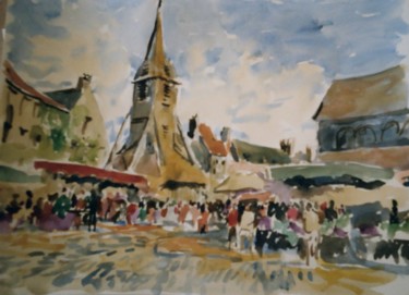 Painting titled "Le marché d'Honfleur" by Claude Hardenne, Original Artwork