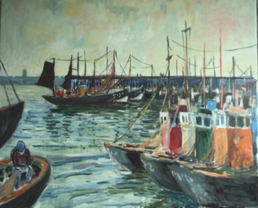 Peinture intitulée "Port de Zeebruges" par Claude Hardenne, Œuvre d'art originale