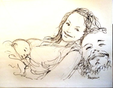 Desenho intitulada "Famille" por Claude Hardenne, Obras de arte originais