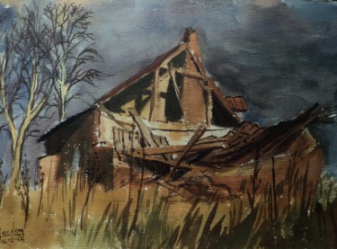 Painting titled "La ruine" by Claude Hardenne, Original Artwork