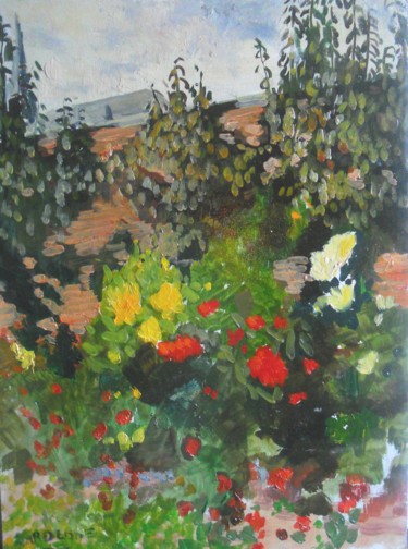 Painting titled "un jardin" by Claude Hardenne, Original Artwork