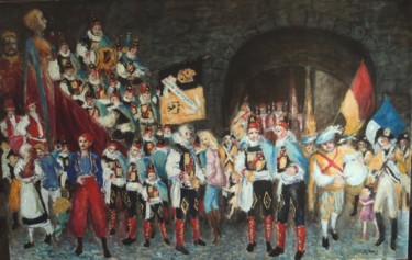 Painting titled "Molons et confrérie…" by Claude Hardenne, Original Artwork